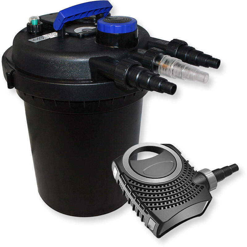 Wiltec - Komplettset: CPF-250 Teichdruckfilter bis 10000 l Teichfilteranlage mit 11W Teichklärer, NEO8000 SuperEco Teichpumpe 8000l/h 70W