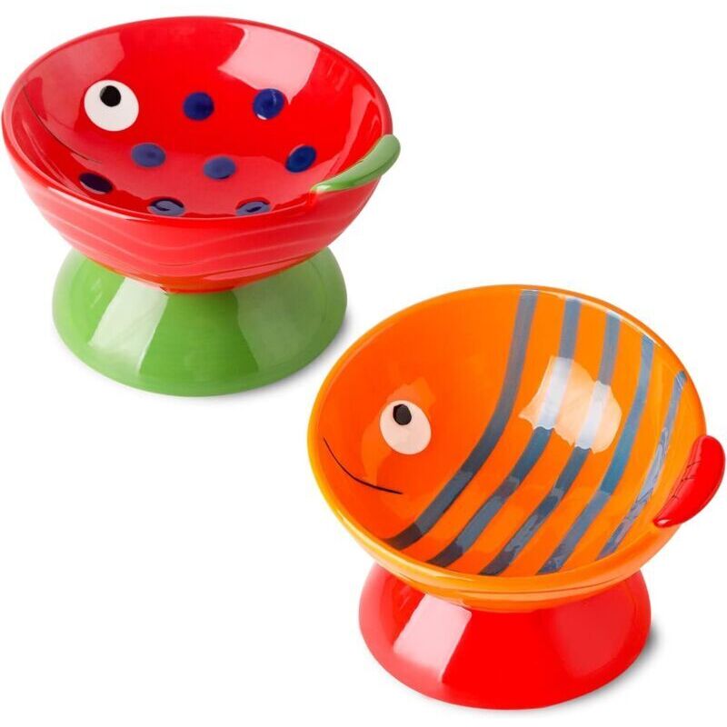 Set erhöhter Katzennäpfe: Keramiknäpfe für Katzenfutter und Wasser, Näpfe für Katzen oder kleine Hunde – 16 cm geneigte Futter- und Wassernäpfe