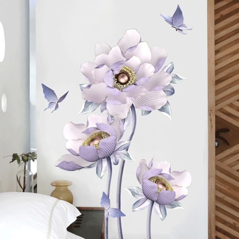 Set Lotusblumen-Wandaufkleber, 3D-Blumen-Wandtattoos, Lila, Dekorative Aufkleber für Wohnzimmer, Badezimmer, Schlafzimmer