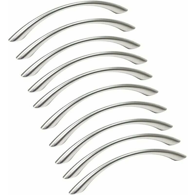 Set mit 10 Möbelgriffen aus Edelstahl für Küchenmöbel – Türgriff aus gebürstetem Nickel, Küchengriff aus Edelstahl, Mittenabstand 128 mm, Silber