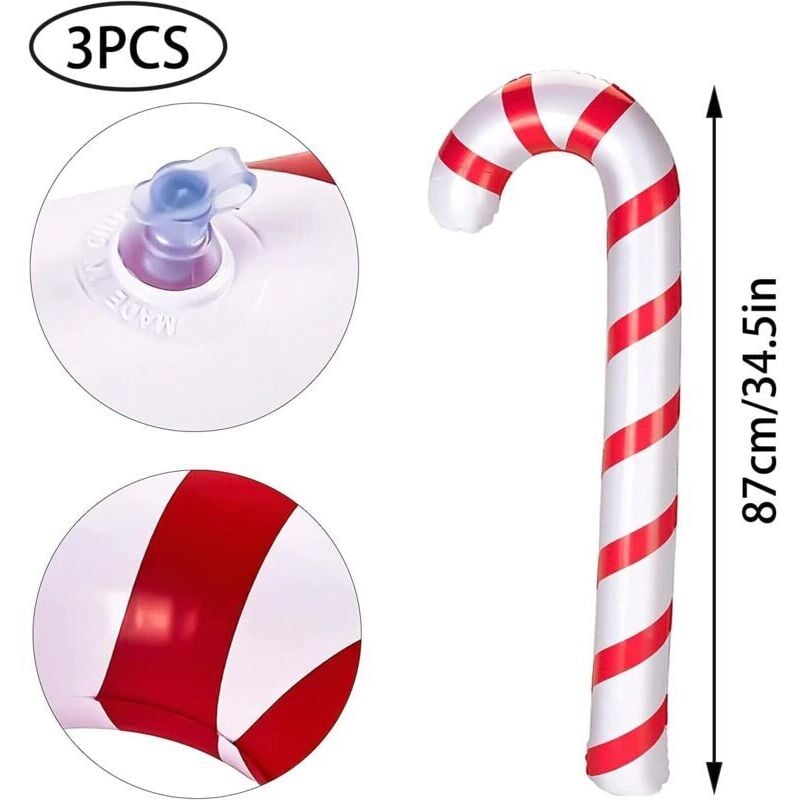 Set mit 10 übergroßen, aufblasbaren Weihnachtsdekorationen in Form von Zuckerstangen, rot und weiß