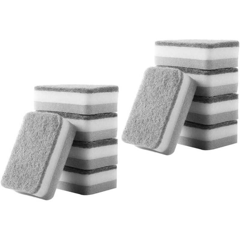 Set mit 10 waschbaren Reinigungsschwämmen für Küche, Bad, Geschirr, Töpfe und Pfannen – Grau