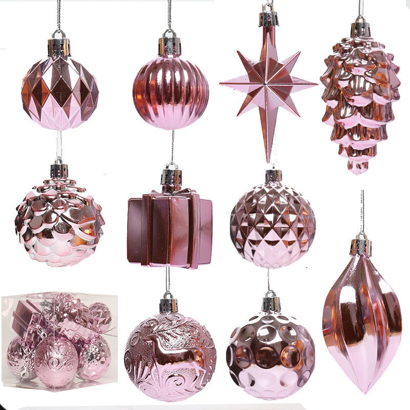 Set mit 10 Weihnachtskugeln – Klassischer Weihnachtsbaumschmuck – Rosa