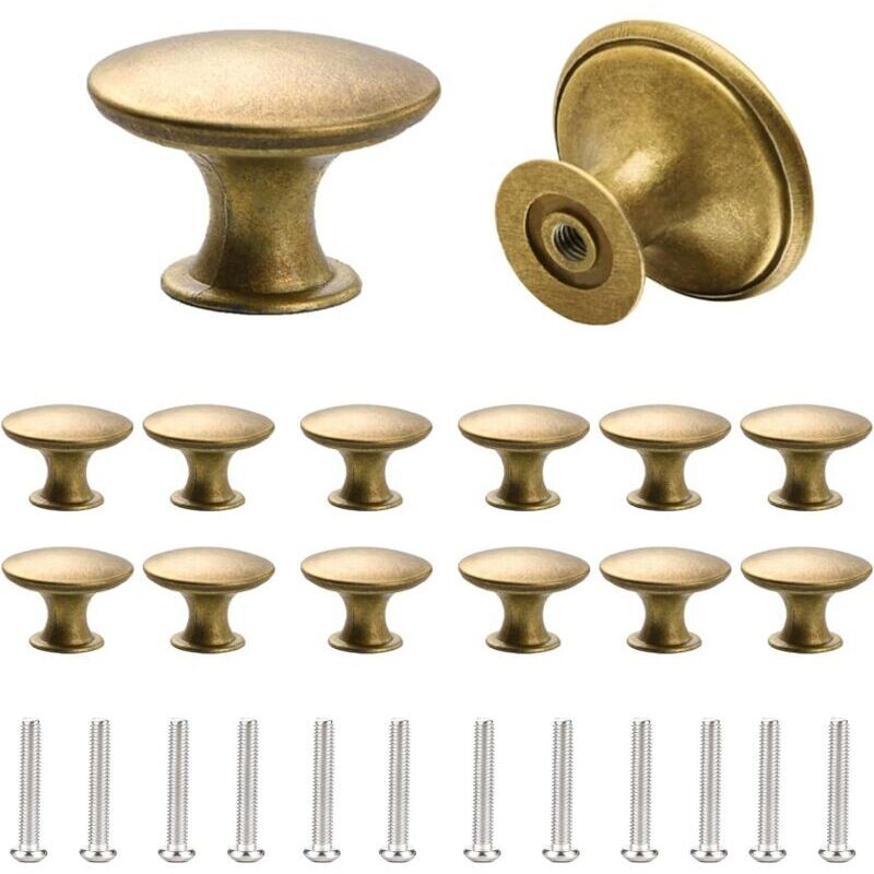 Set mit 12 eleganten Vintage-Schrankknöpfen aus antikem Messing, runde Schrankknöpfe, antike Messingknöpfe, 30 mm Vintage-Möbelgriffe aus Messing für