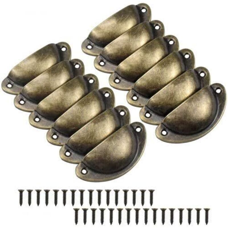 12 Stück Vintage-Schubladengriffe im Muschel-Stil, Metall, halbkreisförmige Schrankgriffe für Schränke, Kleiderschränke, Zuhause, Büro, Küche