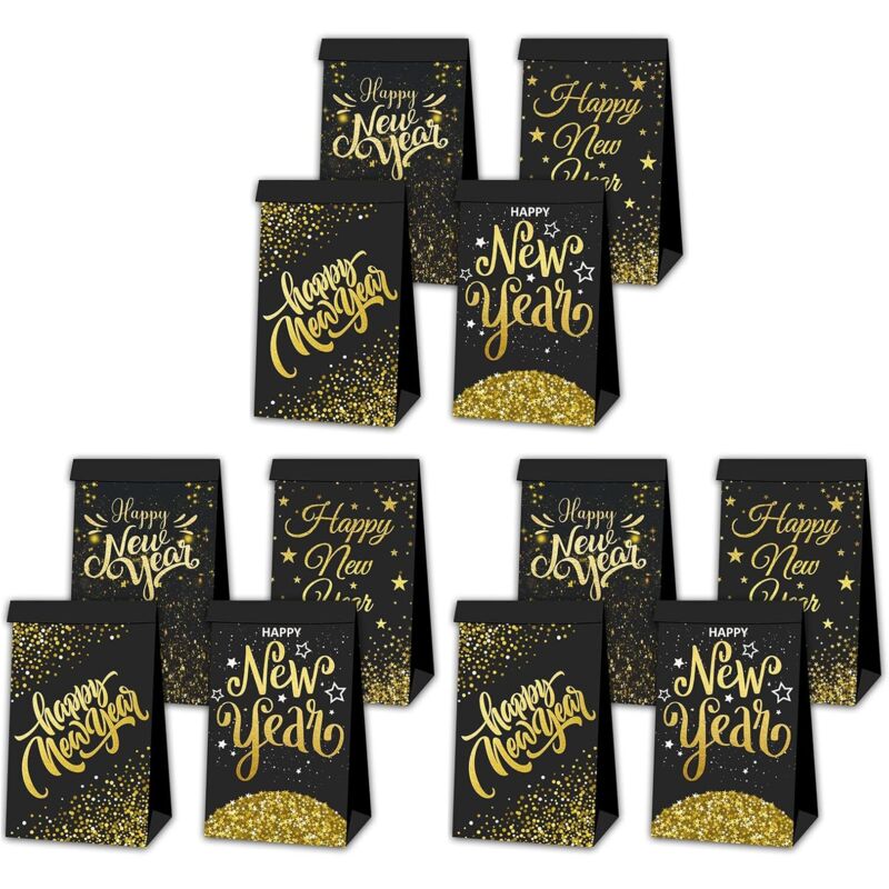 Set mit 12 Weihnachtsgeschenktüten für Süßigkeiten und Kekse, elegante Papierverpackung mit Aufklebern, Urlaubsbedarf