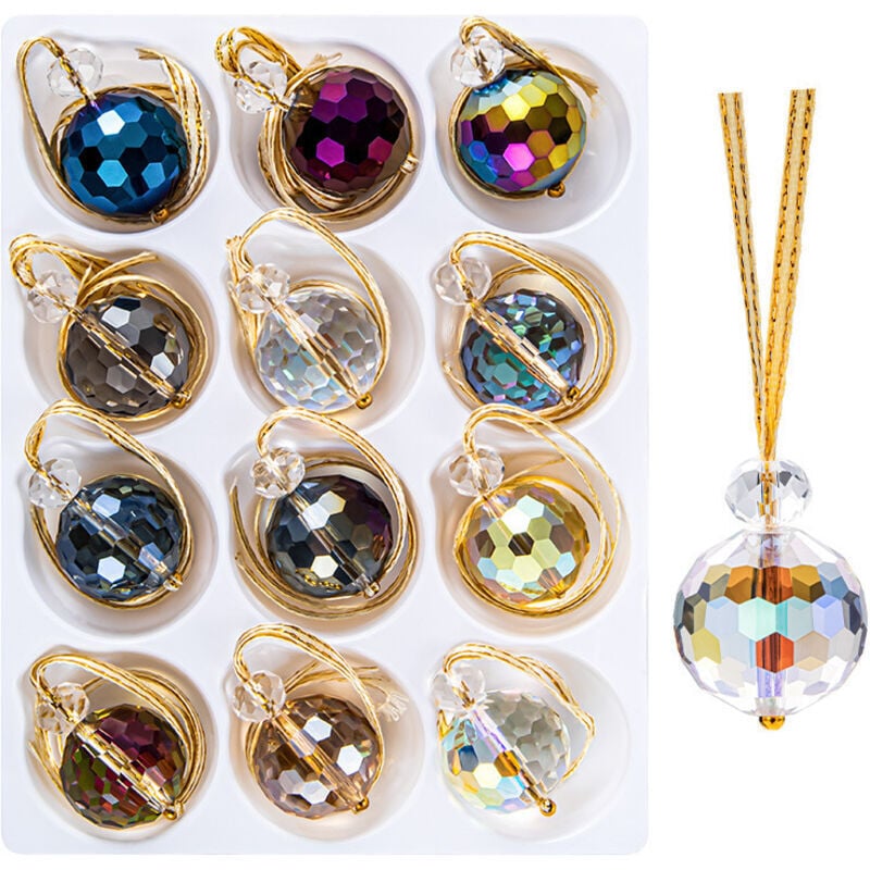 Set mit 12 Weihnachtskugeln (22 mm), Christbaumschmuck, Kristallkugeln, Sonnenfänger, Anhänger, Regenbogen-Prismenkugeln
