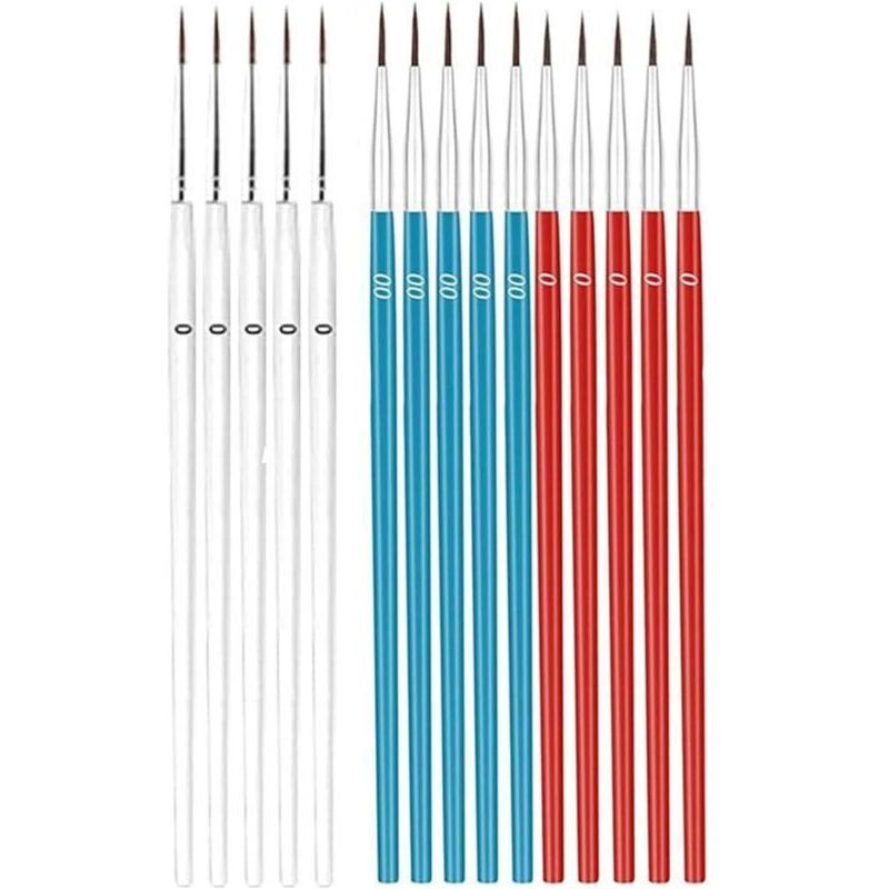 Set mit 15 Detailpinseln - Kleine Künstlerpinsel - Für Malen nach Zahlen - Für Acryl-, Aquarell-, Öl- und Miniaturmalerei (blau, weiß, rot)
