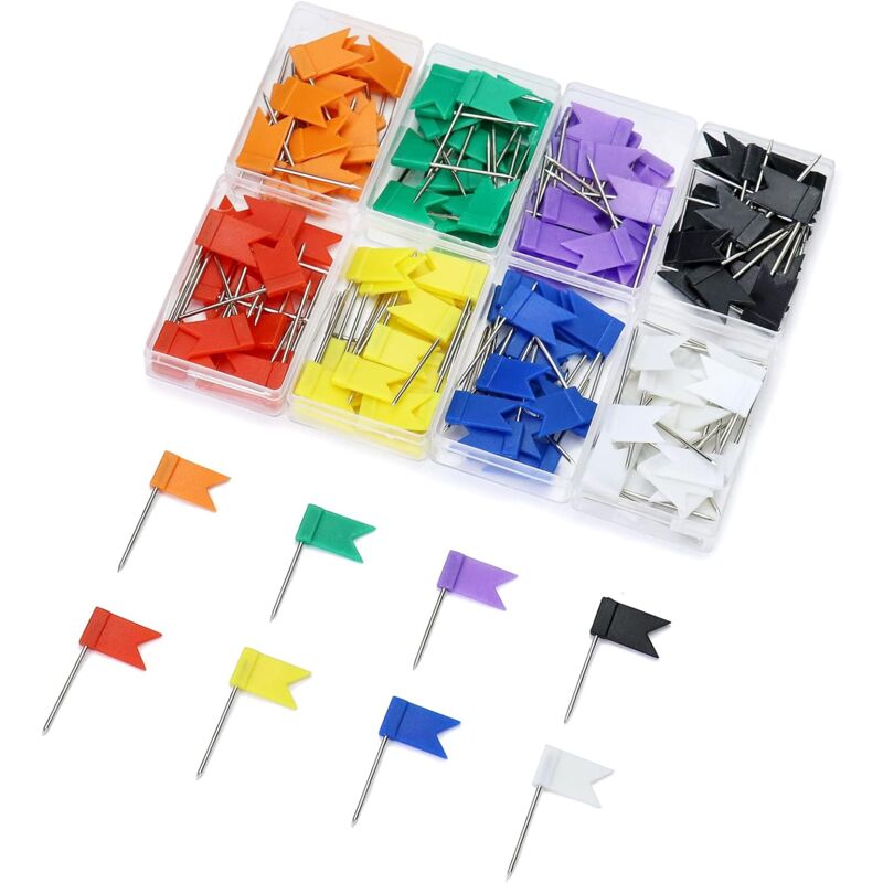 Ersandy - Set mit 160 Flaggennadeln, 35 mm, mehrfarbige Pinnnadeln für Korktafel, Weltkarte (8 verschiedene Farben)