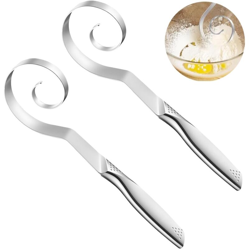 Set mit 2 dänischen Teigrührern aus Edelstahl – 25 cm nahtloser Brotteigmischer, rostbeständiger Handmixer zum Backen von Brot, Pizza, Keksen usw.
