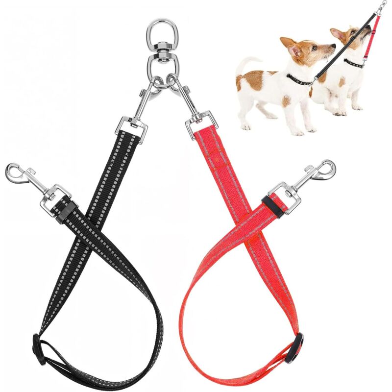 Set mit 2 Doppelleinen für Hunde – Verwicklungsfreies Doppelleinen-Kupplungskabel – Leine für zwei Hunde – Verstellbare Leine für zwei Hunde –