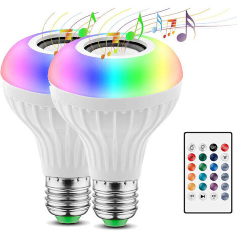 Set mit 2 E27 Smart-LED-Lampen mit Bluetooth, vernetzte Lampen, die sich mit dem Musikrhythmus synchronisieren
