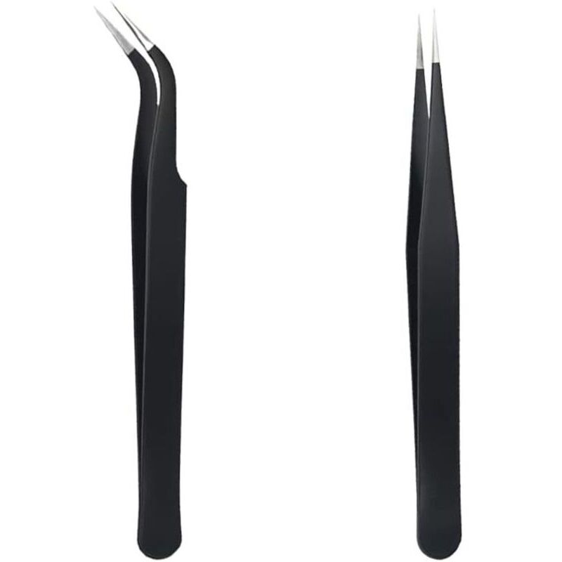 Set mit 2 Edelstahlpinzetten für Wimpernverlängerungen, gerade und gebogene Spitzen, DIY, Nageldesign, Bastelarbeiten