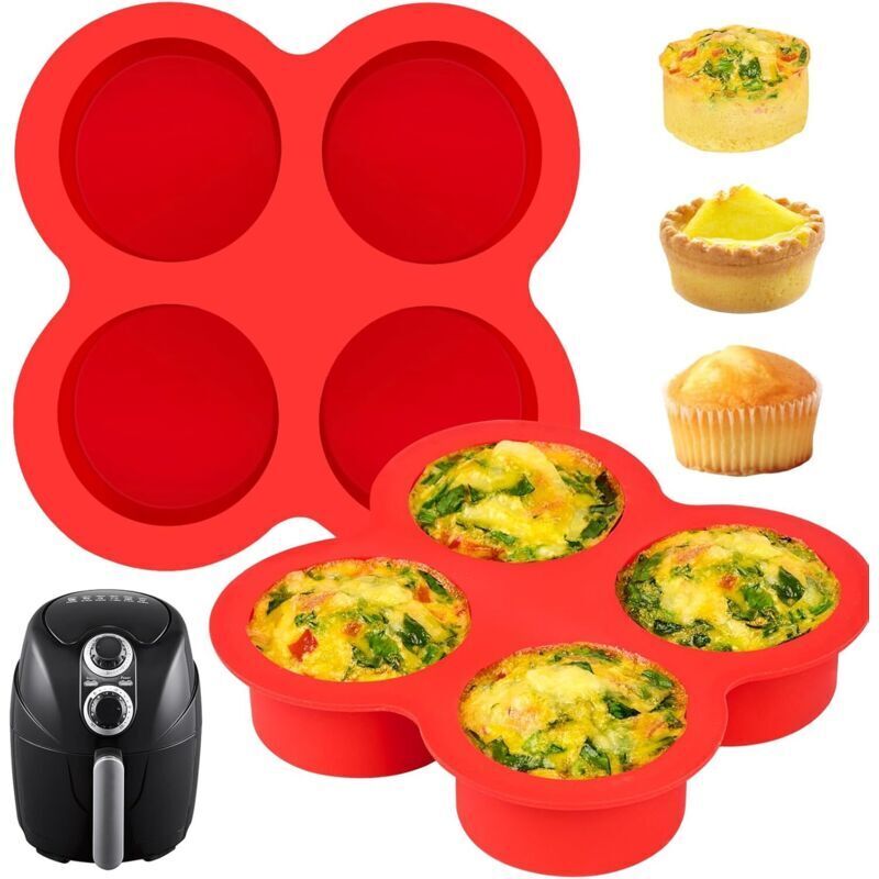 Set mit 2 Eierformen für die Heißluftfritteuse, runden Mini-Muffinformen (4 Mulden), Silikon-Backformen für Backofen, Heißluftfritteuse und Pfanne
