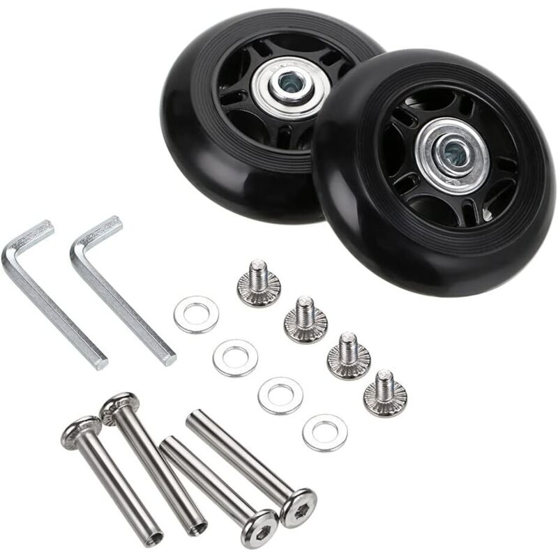Set mit 2 Ersatz-Kofferrollen 70 x 24 mm, Kofferrollen-Reparaturset, Schraubenschlüssel und Achsenschrauben für Rollkoffer, Inlineskates und