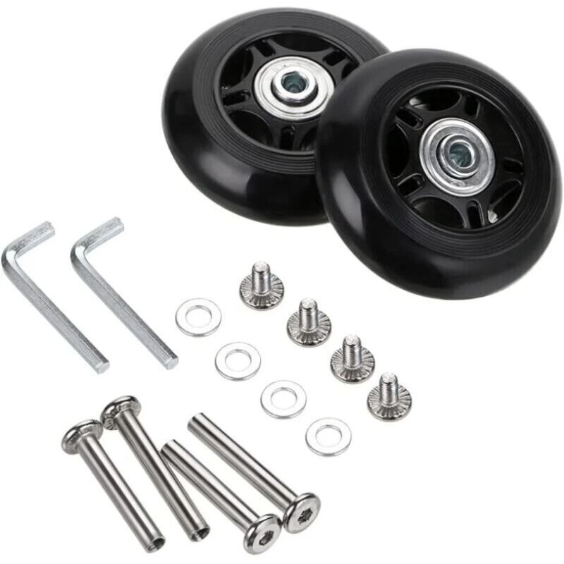 Set mit 2 Ersatzrollen für Koffer, Kofferrollen-Reparaturset, Schraubenschlüssel und Achsenschrauben für Rollkoffer, Inlineskates und Skateboards, 70