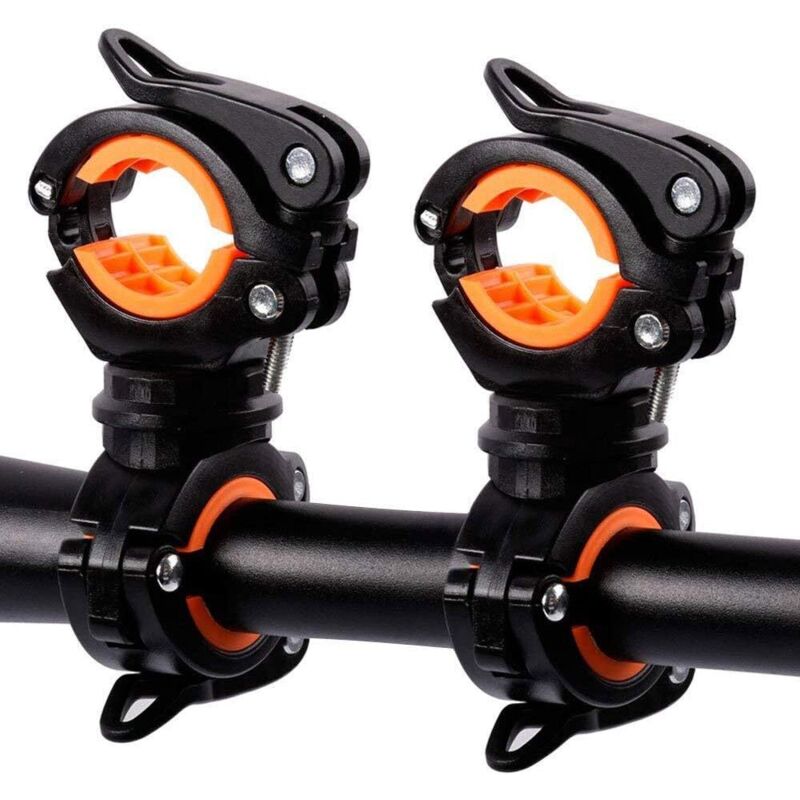 Set mit 2 Fahrradlampenclips, Lampenhalter, Scheinwerferhalterung, Montagehalterung, Lampenfassung, Fahrradzubehör, drehbar