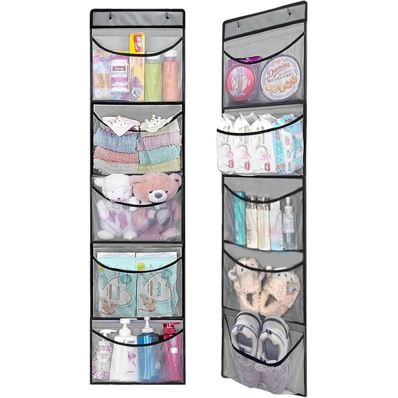 Set mit 2 Hängeaufbewahrungsorganisatoren, 10 Netztaschen, Kleiderschrank-Organizer, Türhänger, Aufbewahrung für Kuscheltiere,