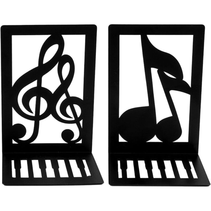 Jalleria - Set mit 2 hohlen Buchstützen für Regale. Robuste Buchstützen aus Metall – Buchstützen mit Musiknoten – Dekorative Buchstützen für den