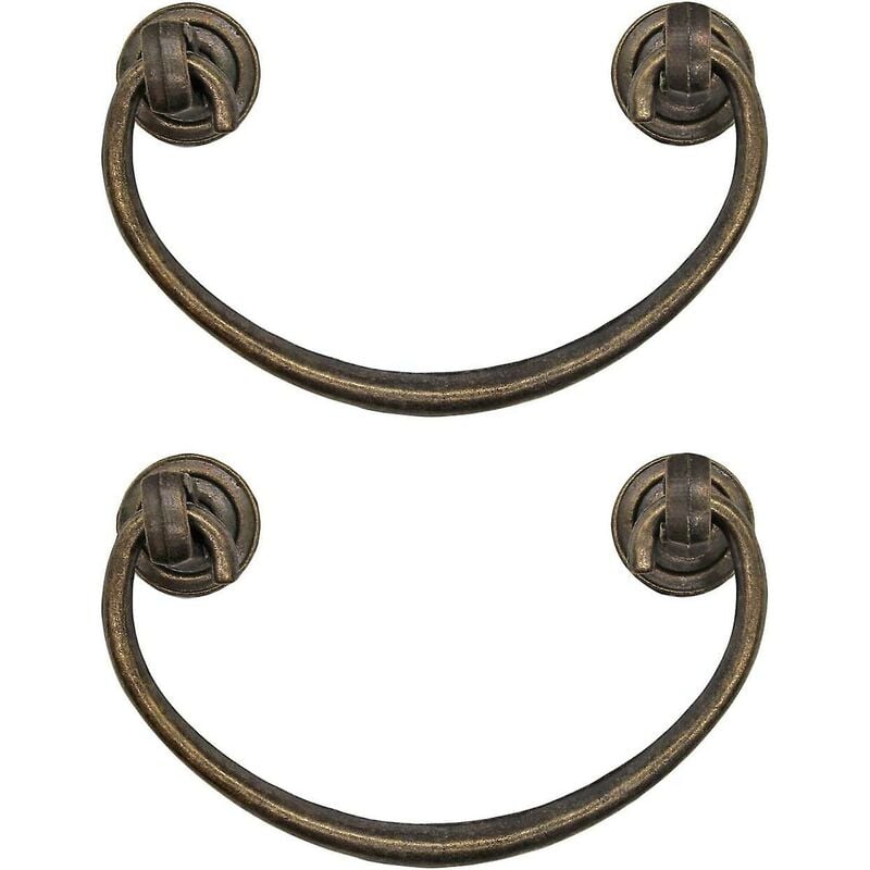 2er Set antike Klappmöbelgriffe, Schubladengriffe, Schrankgriffe, Klappgriffe für Truhen, Kleiderschränke, Kommoden, Antik Bronze, Messing Des