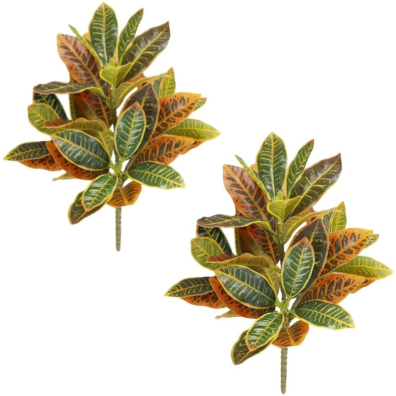 Set mit 2 Kunstpflanzen für den Außenbereich – Herbst Croton für Garten, Innen- und Außendekoration – Rot & Grün