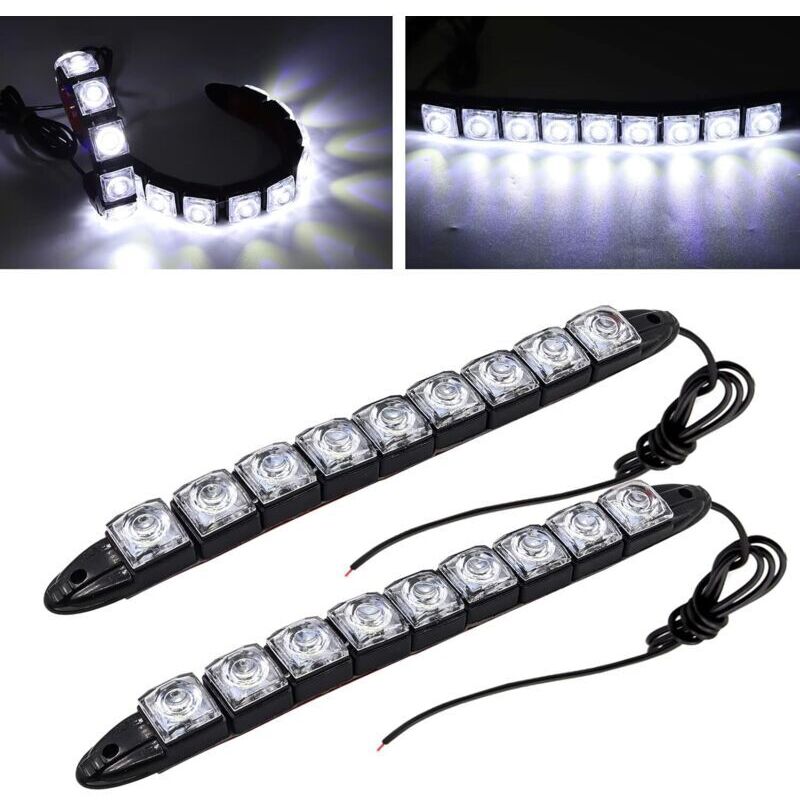 Set mit 2 LED-Tagfahrlichtern für Autos, universelle flexible Lichtleisten mit 9 LEDs, 12V, für Autos, LKWs und Boote.