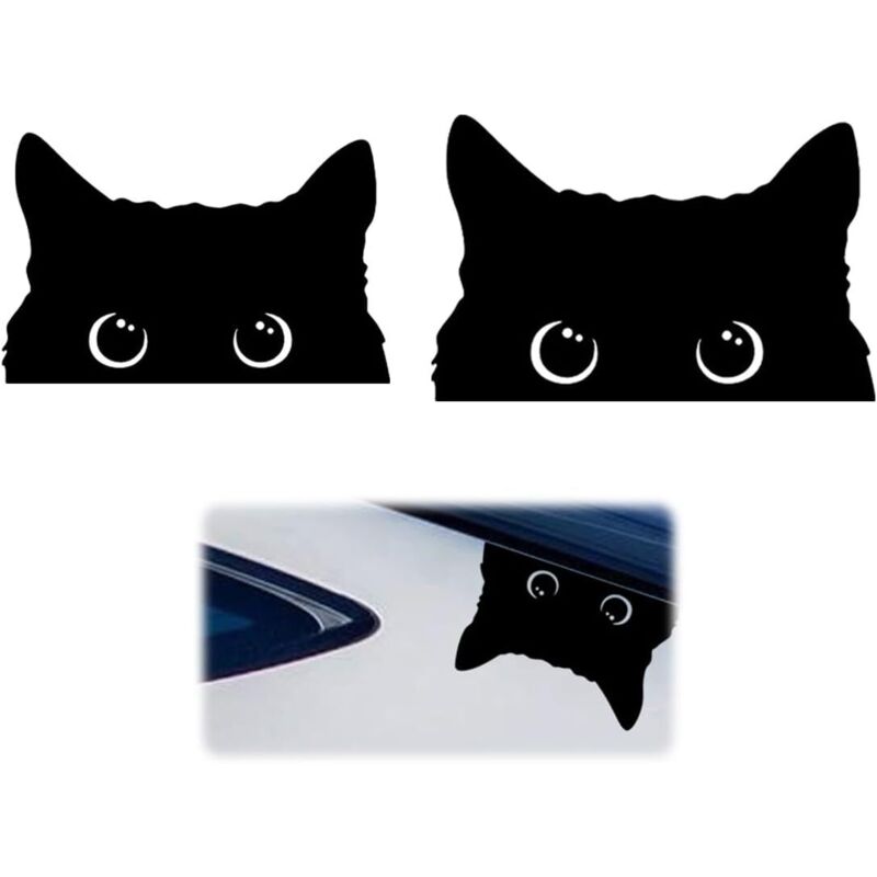 Set mit 2 lustigen Katzen-Autoaufklebern, Cartoon-Tier-Katzen-Kätzchen-Aufkleber, lustiger Autoaufkleber, Katzen-Autoaufkleber, schwarzer