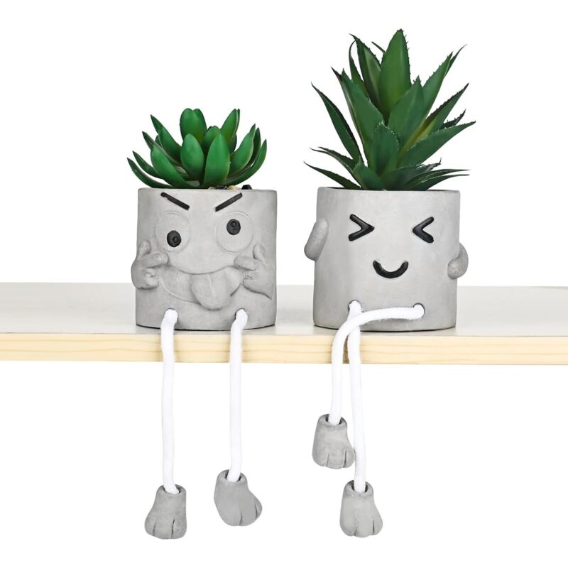 Set mit 2 lustigen Mini-Kunstpflanzen aus Kunststoff zur Dekoration von Wohnzimmer, Balkon, Schlafzimmer und Badezimmer