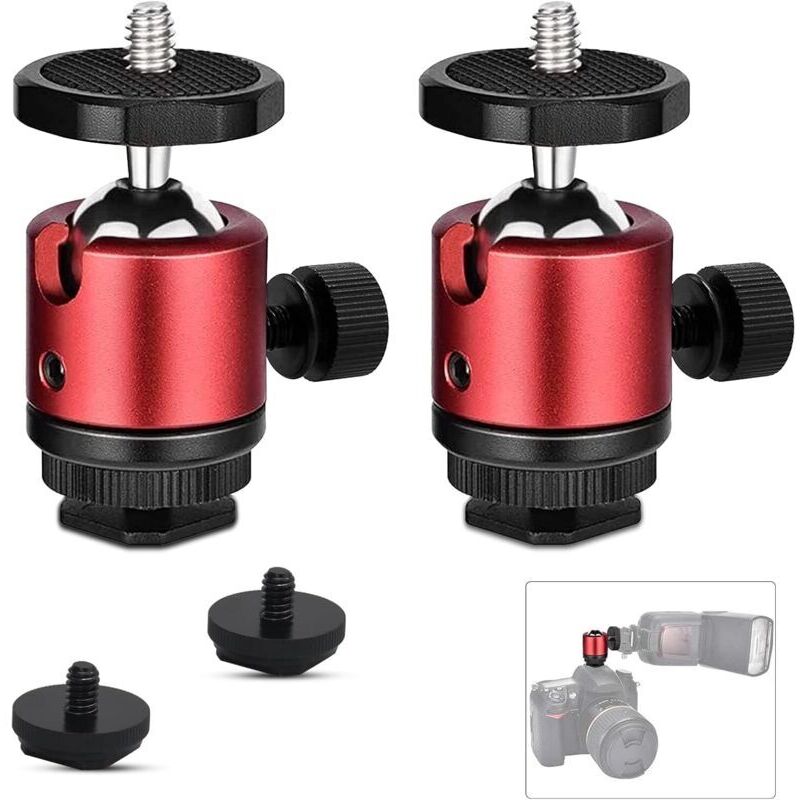 Set mit 2 Mini-Kugelkopf-Stativen mit 1/4'-Gewinde – 360°-Drehung – für Kameras, DSLRs, LED-Leuchten, Kugelkopfhalterung kompatibel mit Nikon, HTC