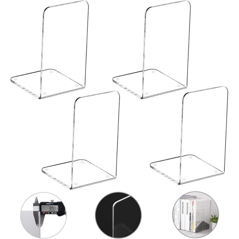 Set mit 2 Paar Buchstützen aus Acrylglas, Dekoration für Schlafzimmer, Bibliothek, Büro, Schulbedarf, Schreibwaren, Geschenk