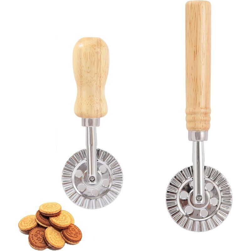 Set mit 2 Pizza- und Pastarädern, Gebäckwerkzeug, Pastaschneider, Pastaschneider mit Holzgriff, Pizza- und Gnocchi-Schneider