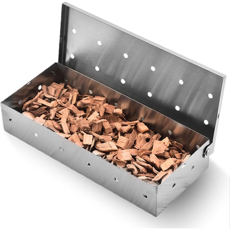 Set mit 2 Räucherboxen, 22 × 9,7 × 4,3 cm, Edelstahl, für Gasgrill, Räucherbox, Grillzubehör für Elektrogrill, Grill und Grillrost (silber)