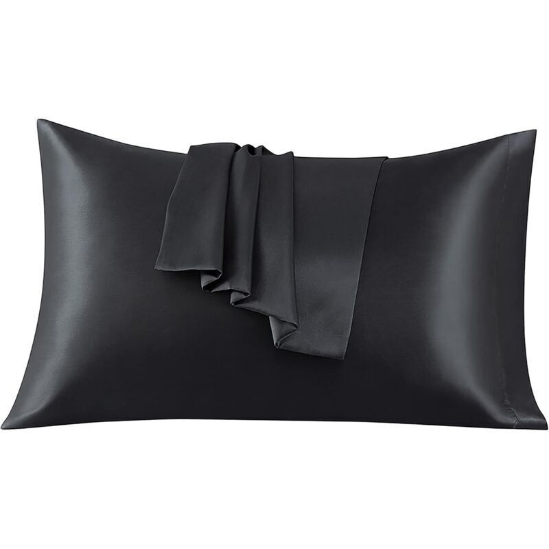 Set mit 2 Satin-Kissenbezügen 50 x 75 cm, schwarzes Satin-Kissen, weicher Satin-Kissenbezug, sanft zur Haut und wirkt Haarausfall entgegen