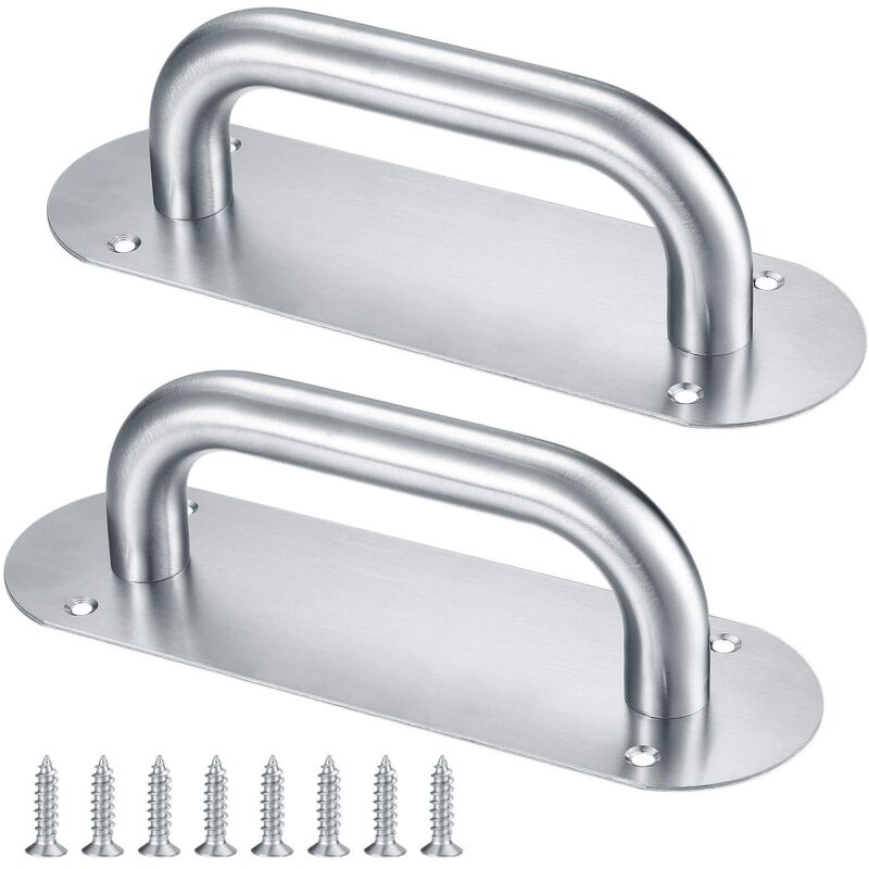 Set mit 2 Schiebetürgriffen aus Edelstahl - Schrankgriff mit Rosette für Scheunentüren, Kleiderschränke, Gartentüren (200x65mm/Oval).