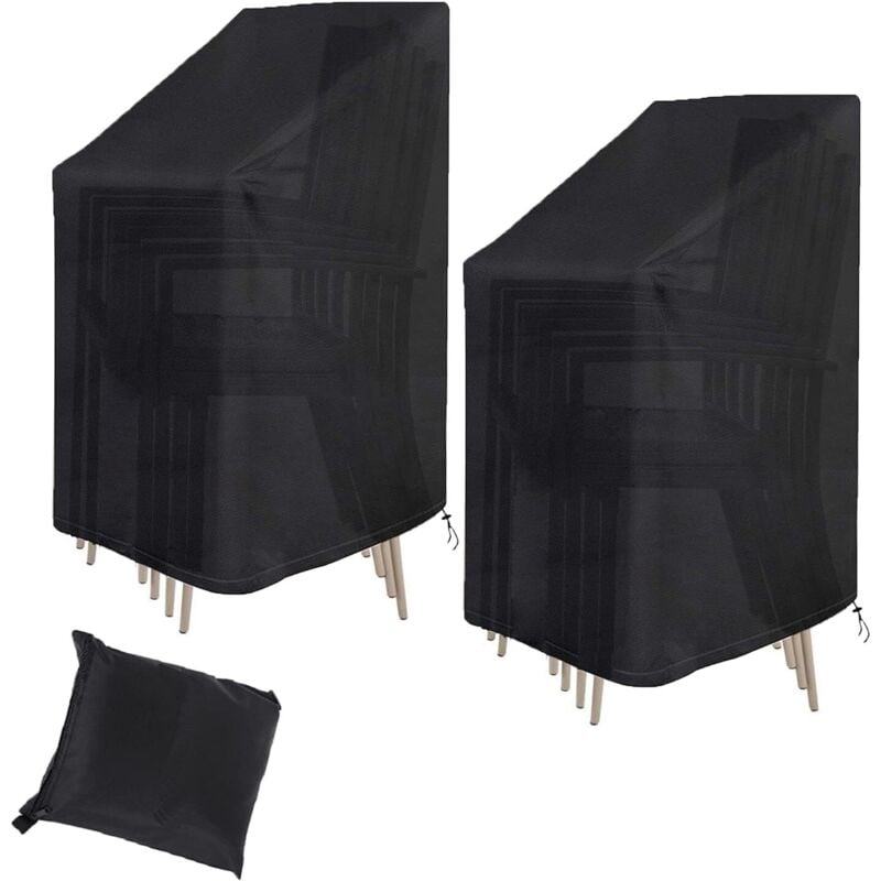 Set mit 2 Schutzhüllen für Gartenstühle, wasserdicht, kältebeständig, UV-beständig, aus 210D Oxford-Gewebe, für Gartenstühle und Stapelstühle – 114 x
