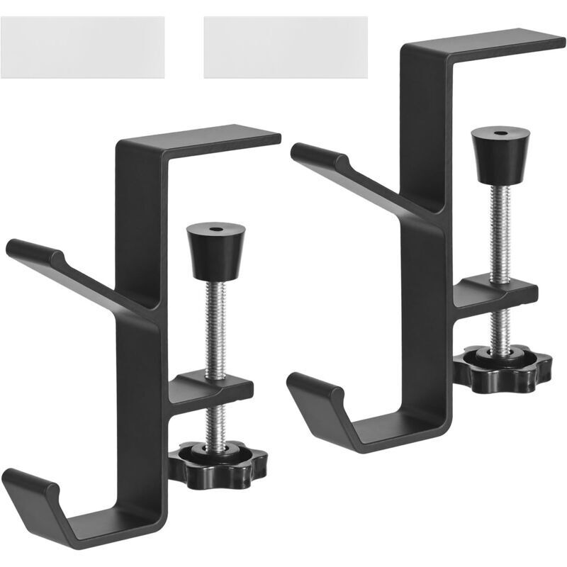 Set mit 2 (schwarzen) Kopfhörerständern, Kopfhörerhalter für den Schreibtisch, verstellbarer Tischständer, geeignet für Schultaschen und Hängetaschen