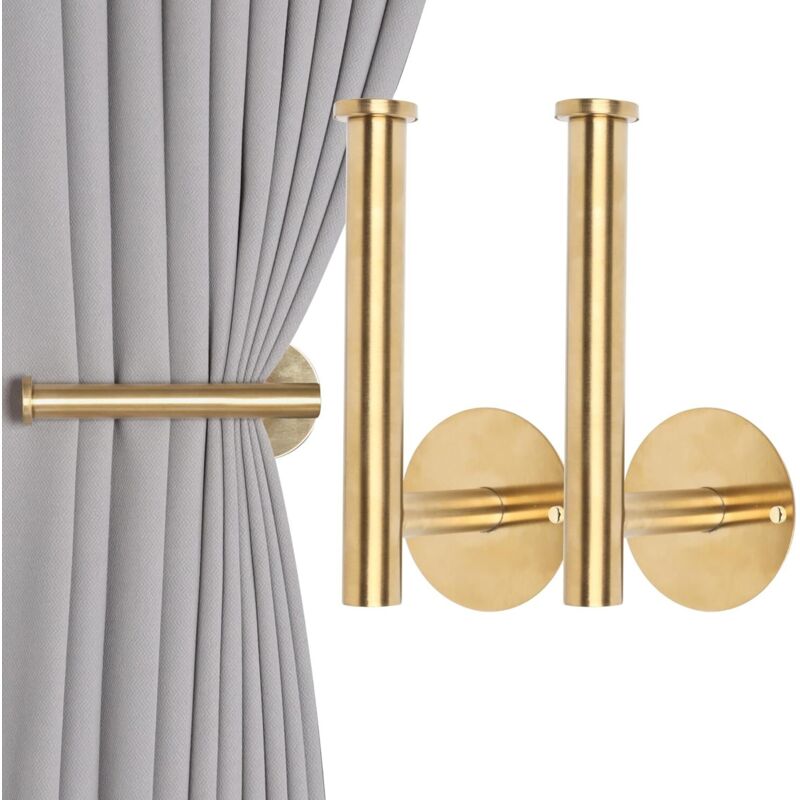 Set mit 2 selbstklebenden Gardinenhaltern, kein Bohren erforderlich, für Gardinen, selbstklebende Gardinenhaken, kein Bohren erforderlich (2, gold)