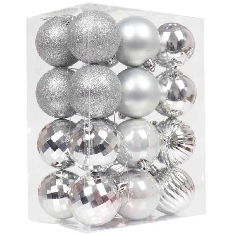 Set mit 24 dekorativen Weihnachtskugeln, bruchsichere, hängende Weihnachtsbaumkugeln, glänzend und funkelnd mit Aufhängeschlaufe für Weihnachtsbaum,