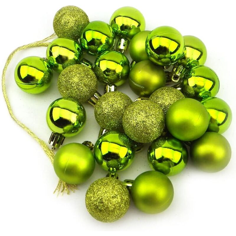 Set mit 24 kleinen dekorativen Weihnachtskugeln, matt, glänzend, glitzernd, 3 cm, Grün (grün)
