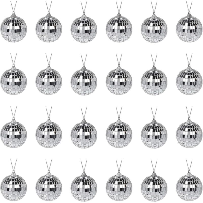 Set mit 24 silbernen, reflektierenden Weihnachtskugeln zur Partydekoration oder für DJ-Lichteffekte, Heimdekoration, Bühnenrequisiten,