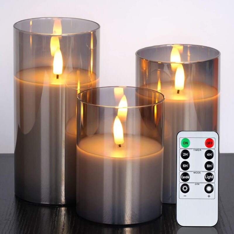 Set mit 3 flammenlosen LED-Kerzen, batteriebetriebene Kerzen, Stumpenkerzen, batteriebetriebene Kerzen mit Fernbedienung und Timer, elektrische