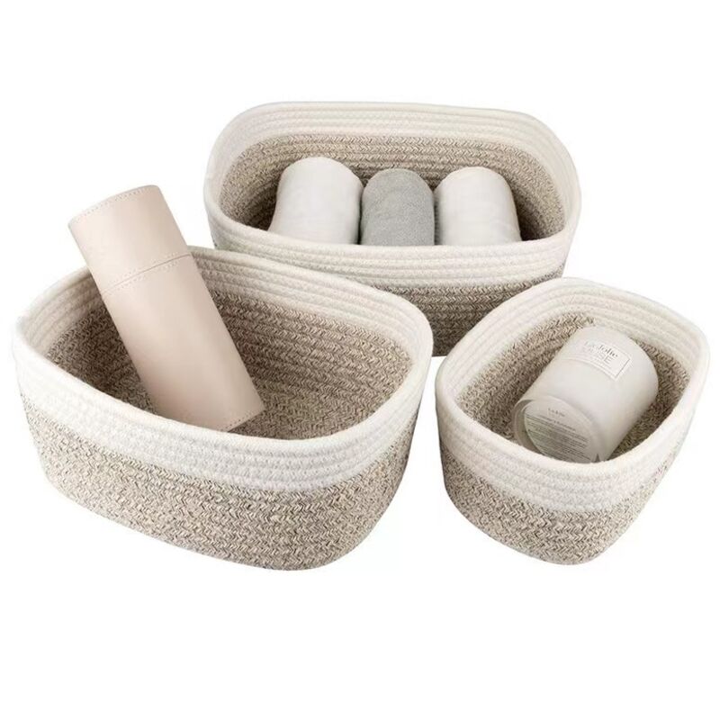 Linghhang - Set mit 3 gewebten Aufbewahrungskörben aus Baumwollseil, Badezimmer-Organizerkörbe, Wickeltisch-Aufbewahrungskörbe, gewebte Körbe,