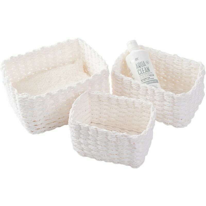 Mumu - Set mit 3 gewebten Aufbewahrungskörben für Make-up-Zubehör, Badezimmer, Wickeltisch, kleines Ablagefach (weiß)