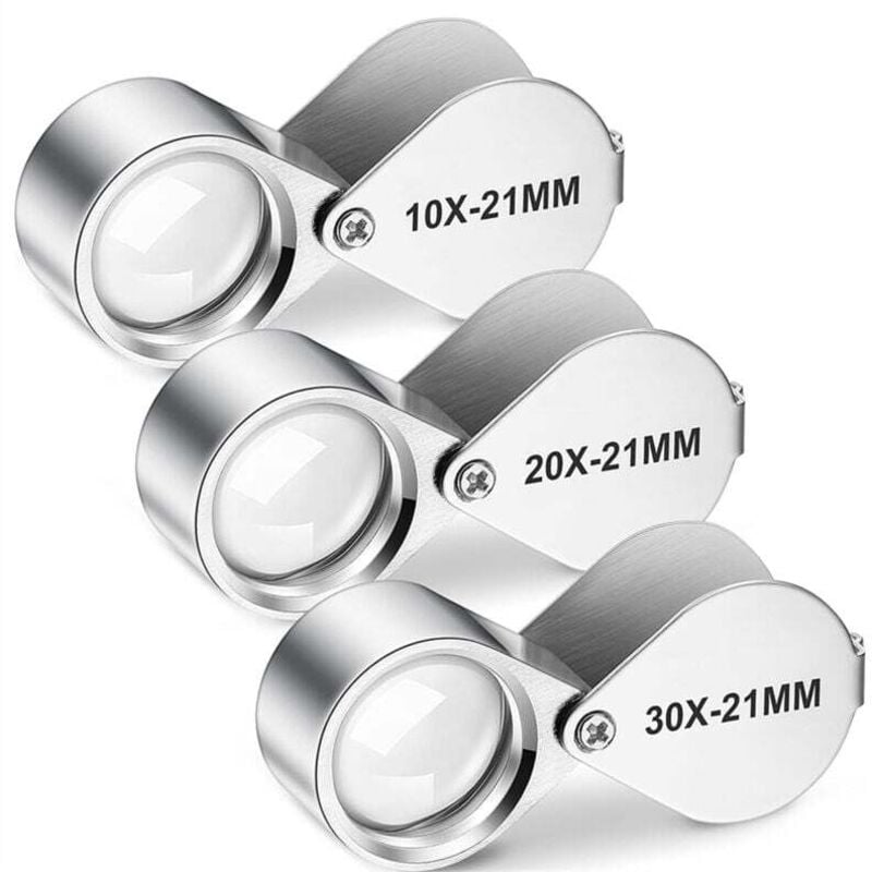 Set mit 3 Juwelierlupen, 10x, 20x, 30x Vergrößerung, zur Untersuchung von Schmuck und Münzen