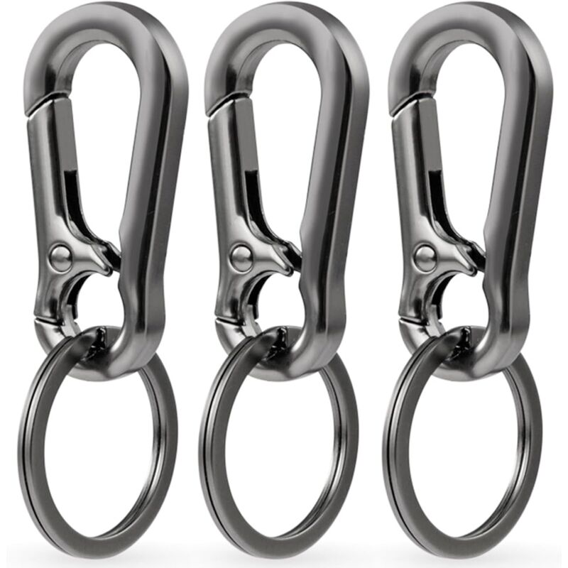 Set mit 3 kleinen Karabinerhaken, Schlüsselanhängern, rostfreien Karabinerhaken, für Autoschlüssel, Schlüsselringe, Rucksäcke, Camping, grau-schwarz