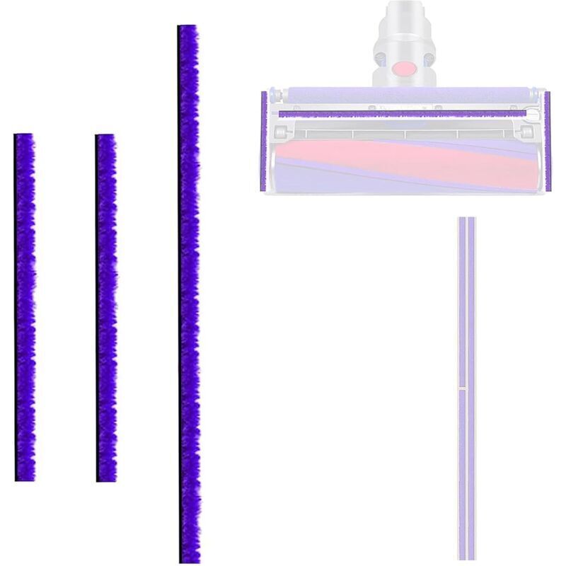 Set mit 3 Plüschstreifen für Dyson V6, V7, V8, V10, V11, V12, V15, DC58, DC59, DC62 und DC72 Staubsauger, für Dyson Staubsauger-Elektrobürsten,