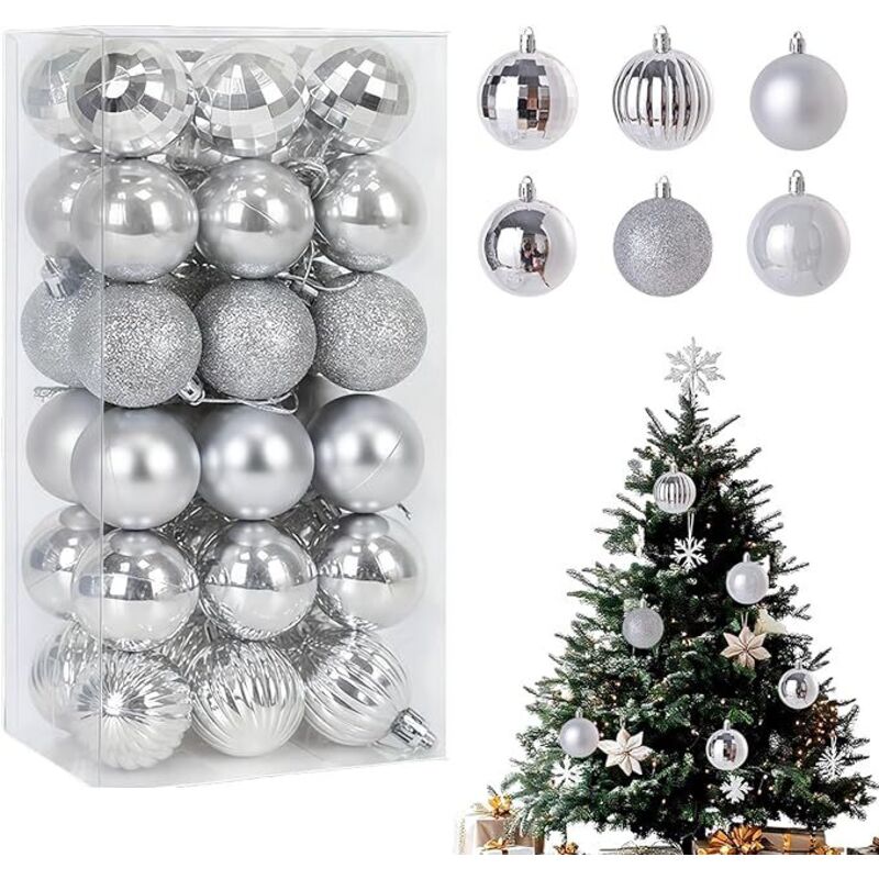 Set mit 36 bruchsicheren Kunststoff-Weihnachtskugeln, 4 cm, Weihnachtsbaumschmuck für eine komplette Baumdekoration, elegant in matt, glänzend und