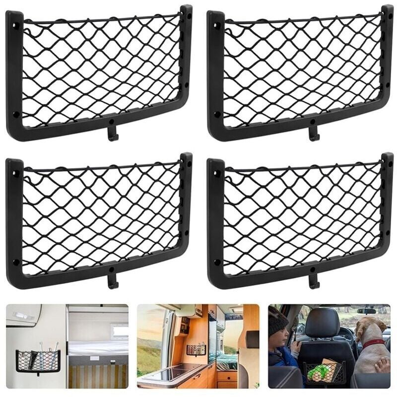 Set mit 4 Auto-Aufbewahrungsnetzen, Kofferraum-Aufbewahrungsnetzen, Auto-Kofferraumnetzen, mit Schrauben, Haken, Auto-Taschen-Organizer-Taschen für