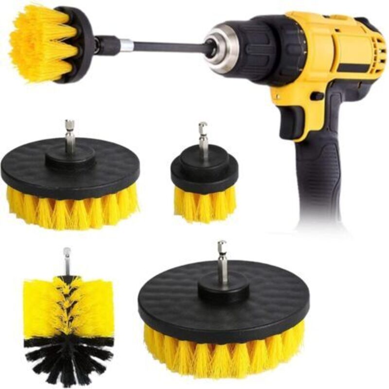 Set mit 4 Bohrmaschinenbürsten – Bohrmaschinenbürste mit 5 cm/9 cm/10 cm/13 cm langen Borsten – Reinigungsbürste für Felgen, Fliesen, Küche, Böden,