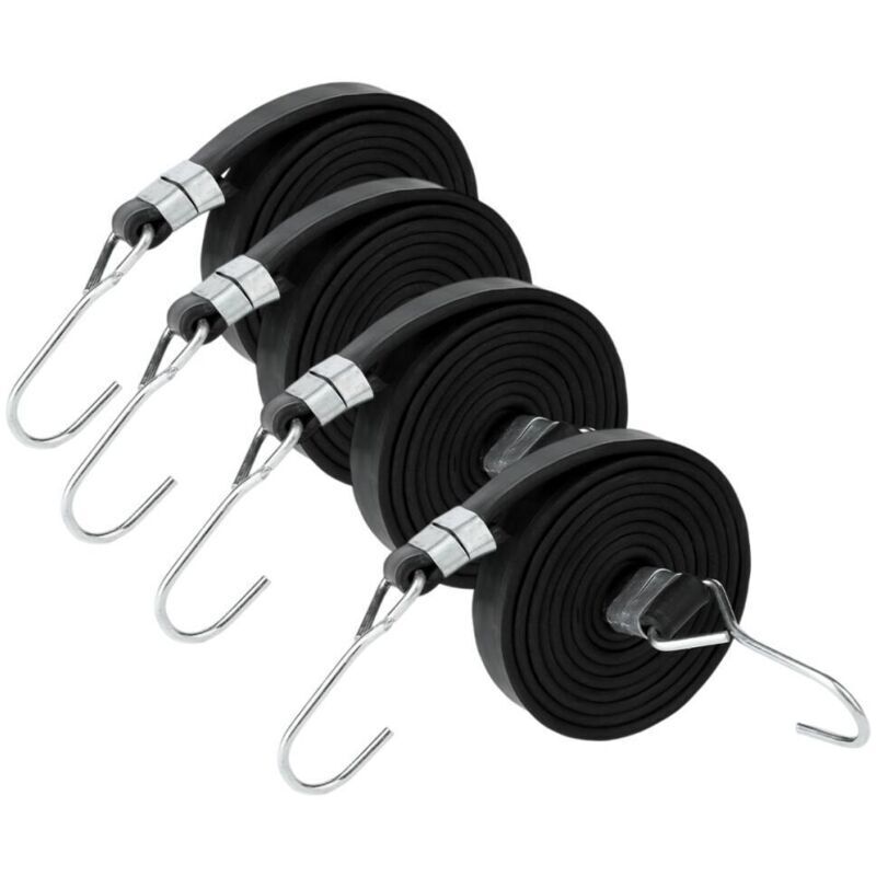 Set mit 4 elastischen Bungee-Seilen mit Haken, Schwarz, Hochleistungs-Bungee-Seile für Gepäck, Planen, Pools, Fahrräder, Anhänger